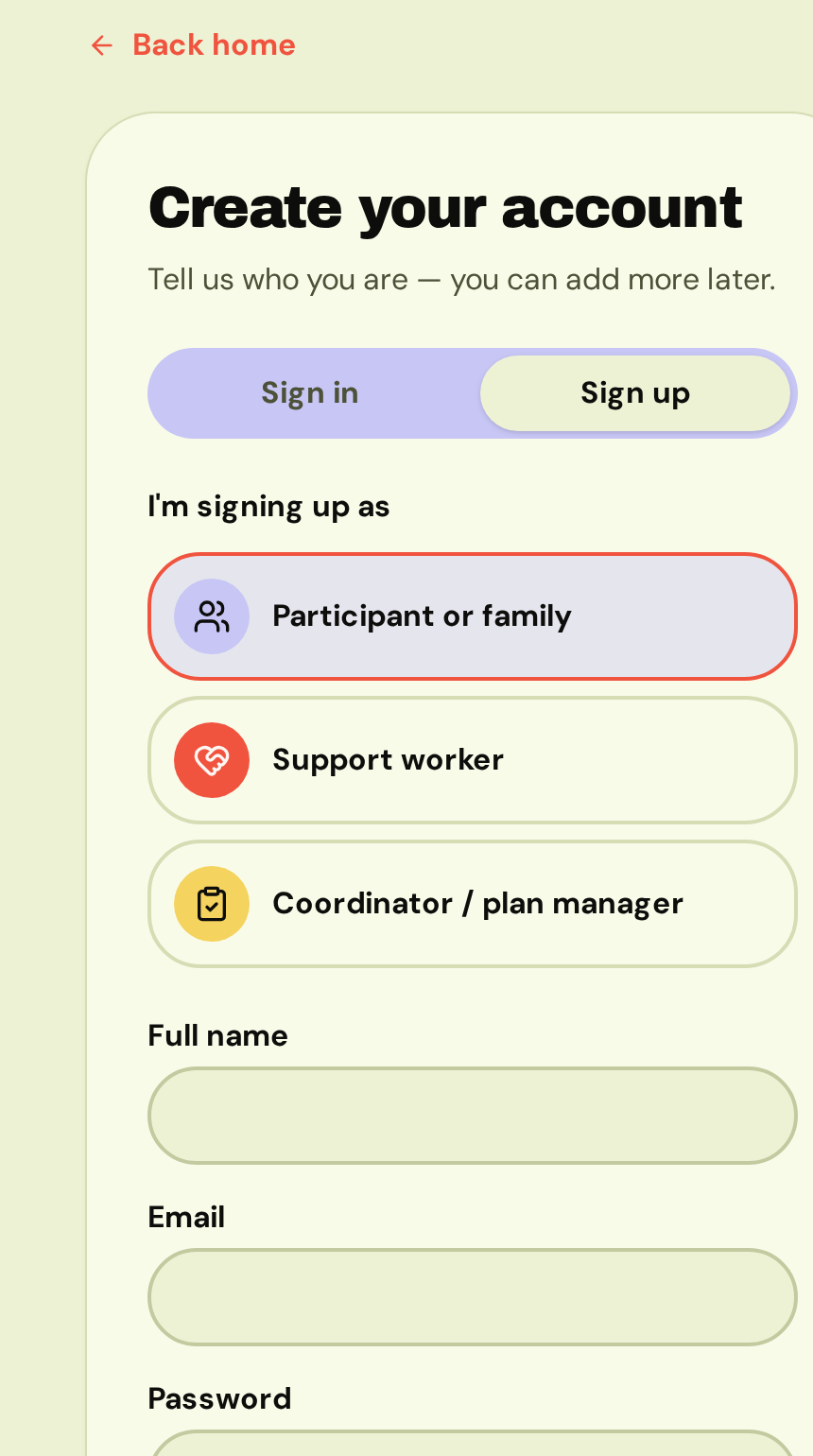 CareMatch prototype — Role-aware sign-up