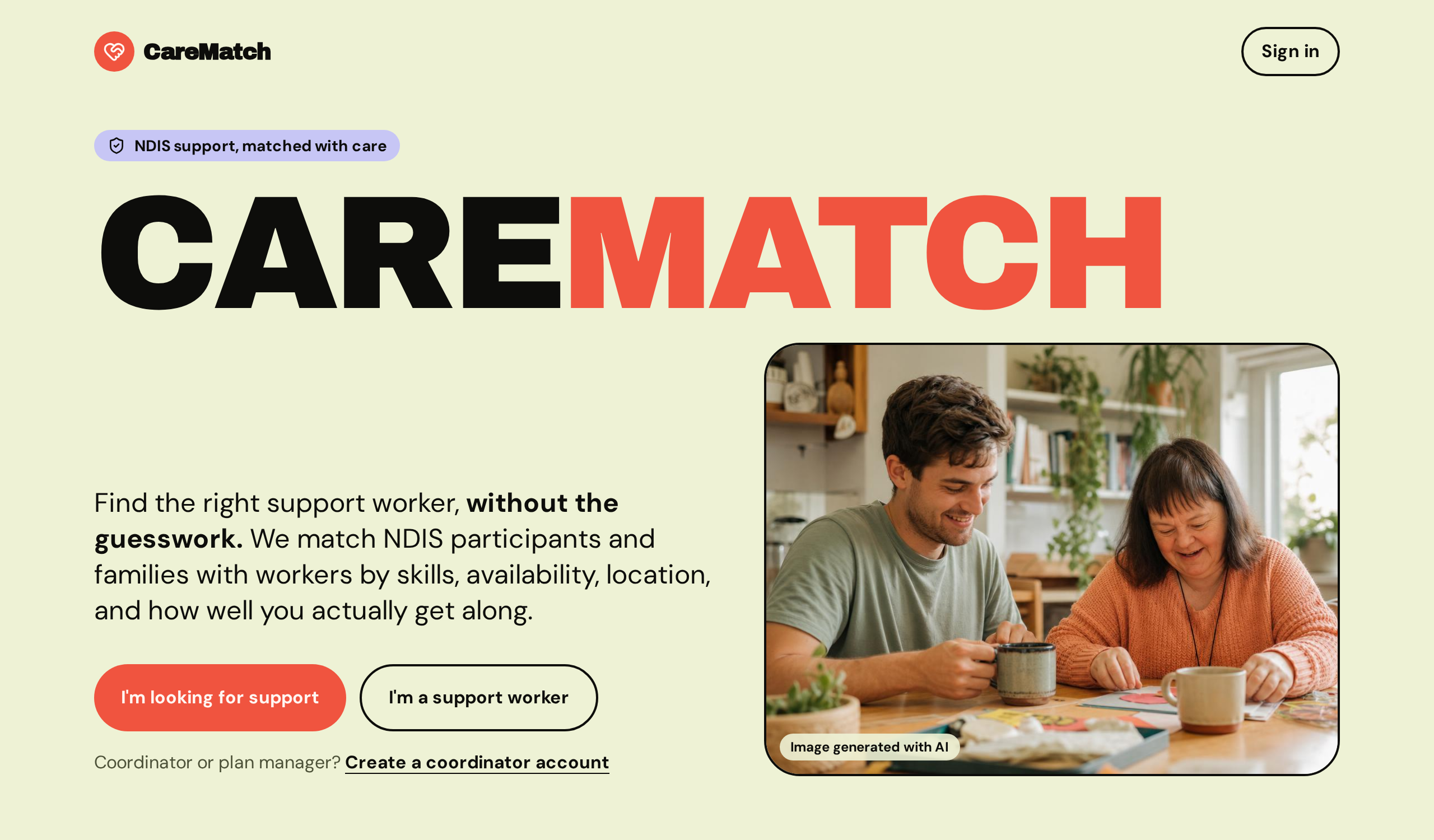 CareMatch prototype — Landing
